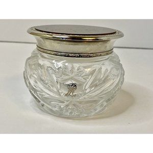 Vintage Vanity Powder Dresser Jar Dish with Brown Enamel Lid Scratching See Pics